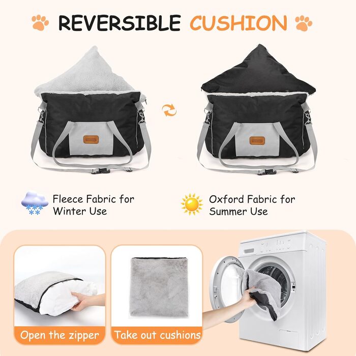 Автокрісло для собак Nobleza - зручне ліжко для маленьких собак з кишенями та змінним матрацом, 58x56x33 см (бавовна, плюш, пластик/метал)