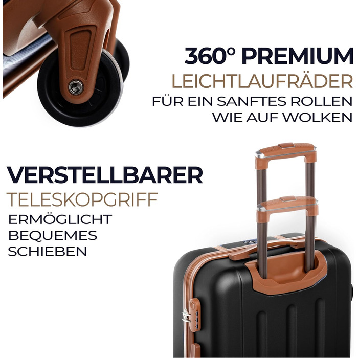 Набір валіз FERGÉ Milano 3 шт. з жорстким корпусом (Handgepäck, L, XL) – кафе (5 шт., чорний)