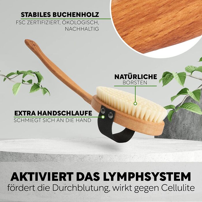 Premium Bath Brush/Body Brush – FSC certified, natural bristles (sisal & horsehair) & cord – body brush with long handle for back, dry & wet brush – 100% Made in Germany (SOFT bristles (bristles made of boar bristles))