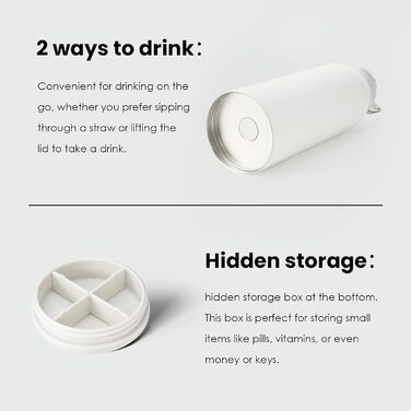 BOTTLE BOTTLE Insulated Water Bottle with Straw, Sports Stainless Steel Water Bottle with Handle Lid, Outdoor Sports Bottle for Pills, 1L (White)