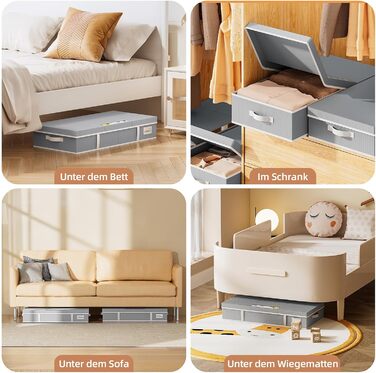 Комод під ліжко LAMU 2 шт., ящик для зберігання під ліжко з кришкою, великий, складний, сумка для зберігання одягу з віконцем та 4 ручками для ковдр, одягу, взуття, сірий, 80x40x15 см, 48 л, сірий