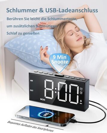 Digital Alarm Clock, Loud Vibration Alarm with Bed Shaker, Loud Alarm for Deep Sleepers, Large Display, Adjustable Volume & Brightness, Dual Alarm, Snooze, USB Charger, Easy Operation