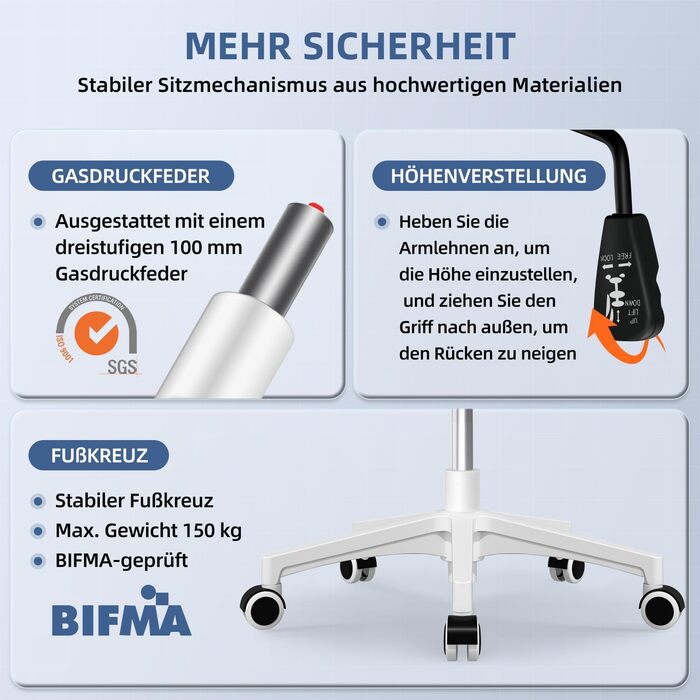 Ергономічне крісло для офісу, крісло для робочого столу з підйомними підлокітниками, регульована поперекова підтримка, офісне крісло для керівника, поворотне крісло, сітчасте крісло з функцією гойдання до 125° (Сірий, без підголівника)