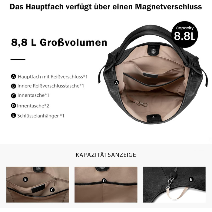 Сумка жіноча шкіряна befen Grande Shopper, чорна елегантна сумка-тоут через плече для роботи та навчання