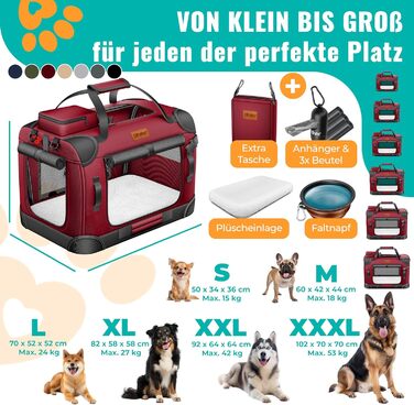 Транспортна переноска для собак та котів (XXL, Бордовий/Червоний) з мискою та плечовим ременем