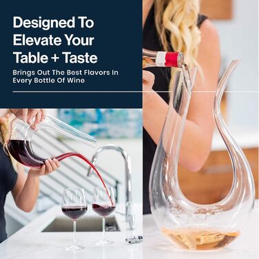100% Lead-Free Crystal Glass U-Shaped Decanter - 1L Elegant Wine & Juice Carafe, perfect for aeration and serving, gift-ready with luxurious packaging