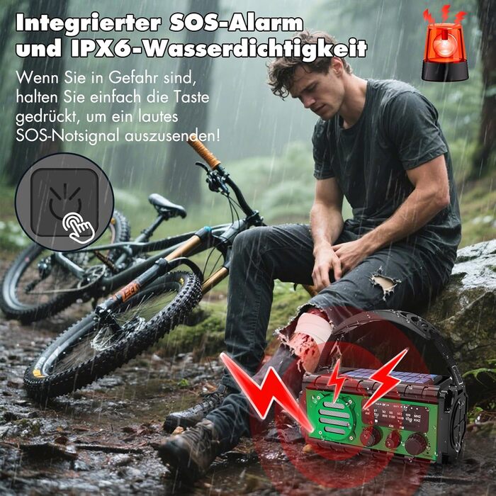 Сонячне радіо 20000mAh з ручним генератором, AM/FM, LED ліхтарик, SOS-сигнал, IPX6, для кемпінгу та подорожей (зелене)