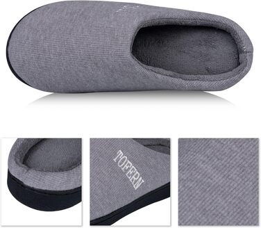 Теплі домашні тапочки Tofern для жінок та чоловіків: зручні, з піною Memory, бавовна, смугасті, антиковзаючі, сірі (38/39 EU)