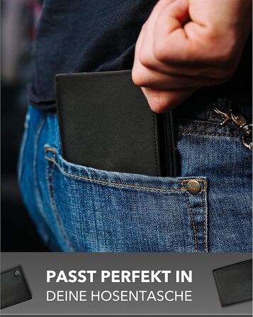 Kronenschein® Wallet for Men Leather with RFID Protection | Genuine Leather Bifold Wallet Large | Money Clip for Men | Wallet Wallet | Ladies' Nappa Leather Portemonnaie (Black)