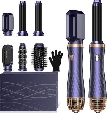 Фен та стайлер для волосся 6 в 1, Набір Airstyler з автоматичною завивкою, кругла щітка-фен, термощітка, фен, гаряча повітряна щітка, подарунковий набір мультистайлер для жінок, чорний (Z-blue)