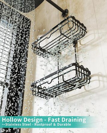 HapiRm Shower Shelf for Hanging with Razor Holder & Soap Holder, Hanging Shower Shelf with Multiple Hooks - High-Quality Hanging Shower Basket Stainless Steel No Drilling, Black