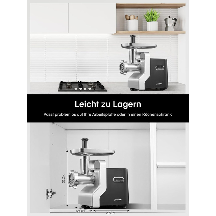 Electric Meat Grinder 5-in-1 - 700W Power, 2800W Max Blocking Capacity, Stainless Steel Grinding Plates (3, 5, 7mm), Sausage Maker, Kubbe Attachment, Black