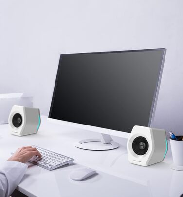 Edifier G2000 - ігрова Bluetooth колонка з RGB-підсвічуванням та 3 режимами звуку. Підтримка Bluetooth, USB та 3.5mm аудіороз'єм. Білий колір