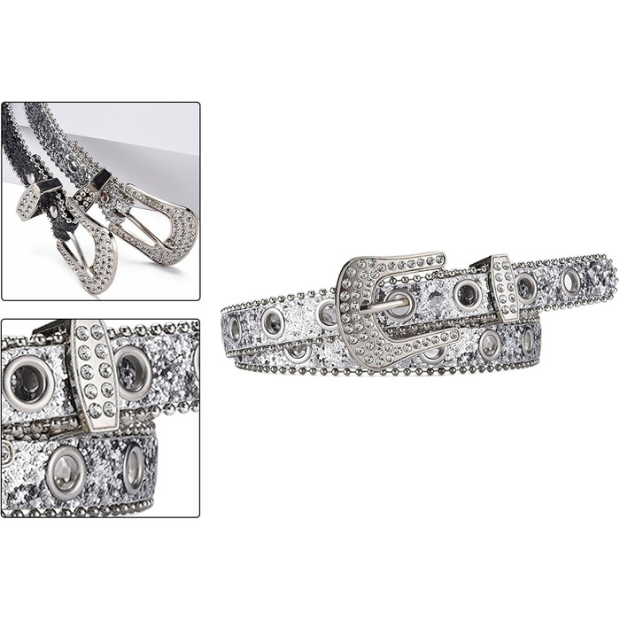 Жіночий пояс Fenteer з стразами, джинсовий, з пряжками, шкіряний, ширина 3,5 см (білий, 2,4 см)