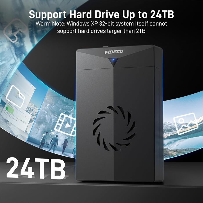 Док-станція FIDECO для HDD/SSD 2.5'' та 3.5'' SATA, USB 3.0 5Gbps, зовнішній корпус для жорстких дисків з вентилятором та підтримкою UASP