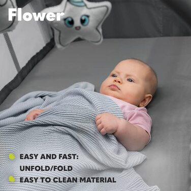 Lionelo Flower 4in1 Travel Cot Baby, Playard Baby with Side Entrance, Changing Table, Two Mattress Suspension Heights, Toy Arch with Figures, Wheels, Carry Bag 1 Piece (1 Pack) Turquoise