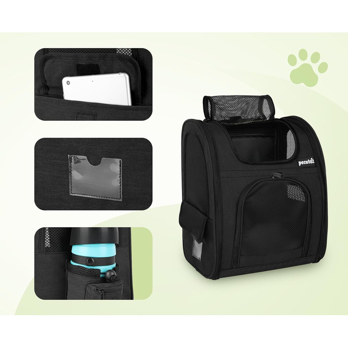 Pecute Pet Carrier Backpack with Mesh Window - Portable & Foldable Cat & Dog Carrier Bag - Breathable, Lightweight, Waterproof Oxford Cloth - Large Capacity, Non-Slip, Black, Classic Mesh (L)