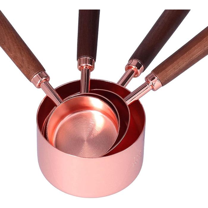 LANTRO JS 4 Measuring Cups, Stainless Steel Measuring Spoons with Copper-Plated Handle, Baking Tools for Coffee, Milk, Oil, Spices, Food Measurement