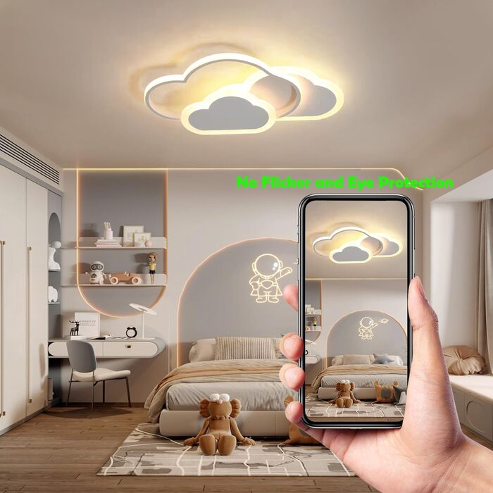 LED Ceiling Light for Kids' Room, Lamp Ceiling, 42CM Ceiling Lamp for Kids' Room, Dimmable with Remote Control, 32W Lamp for Kids' Room Ceiling Light, Clouds for Living Room, Bedroom