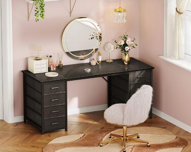 Комп'ютерний стіл Coleshome з 8 тканинними ящиками, 140x48 см, чорний | Стіл для офісу, дому, навчання