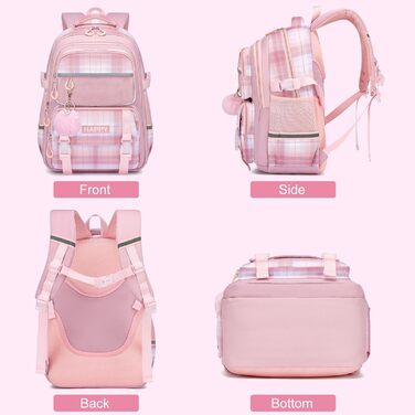 Шкільний рюкзак для дівчаток з візерунком, дихаючий та водовідштовхуючий рюкзак для 1-5 класів, Рожевий-01