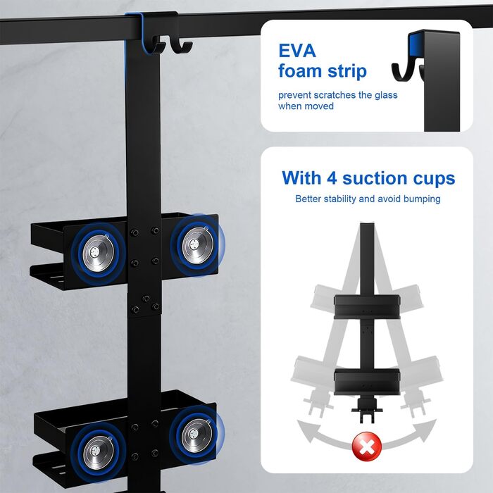 Поличка для душу без свердління, органайзер для ванної кімнати, чорна. Регульована поличка для шампуню та аксесуарів.