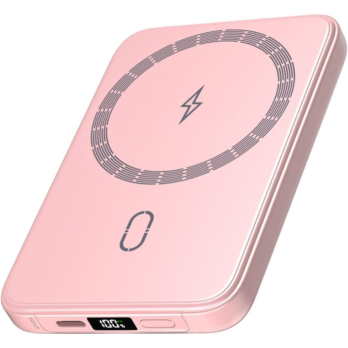 Power Bank Riapow 10000mAh з бездротовою зарядкою, PD 20W, USB-C, LED-індикатор (Рожевий)