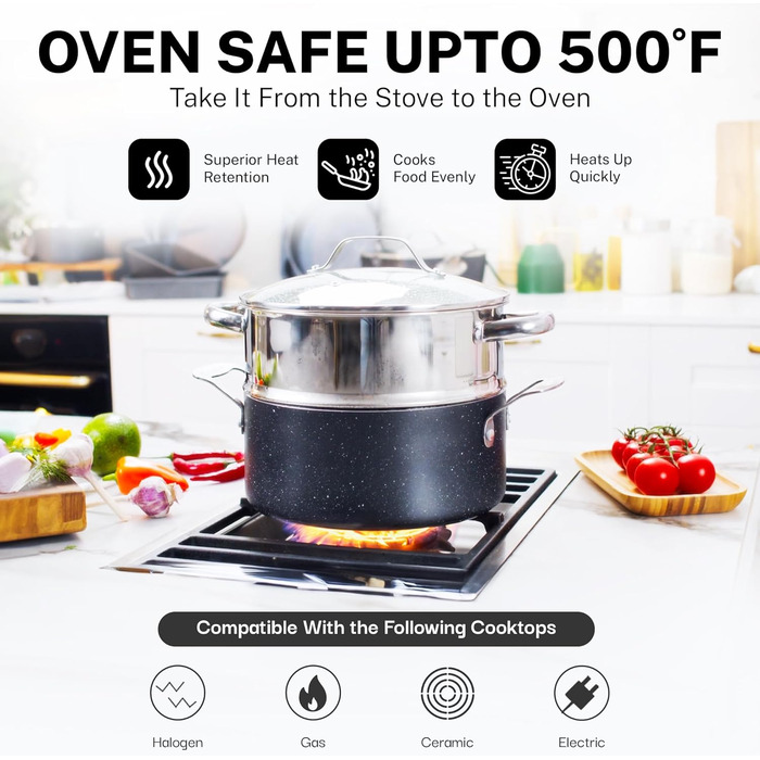 Набір посуду Granitestone 20 предметів: каструлі та сковорідки з антипригарним покриттям, міцний мінеральний та алмазний шар, нержавіюча сталь