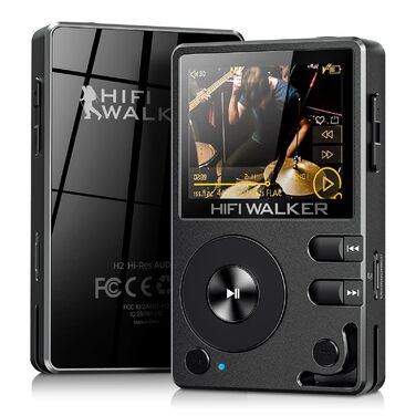 HiFi Walker H2: Hi-Fi MP3 плеєр з Bluetooth, DSD DAC, підтримкою FLAC, 64GB карта пам'яті (до 256GB), чорний