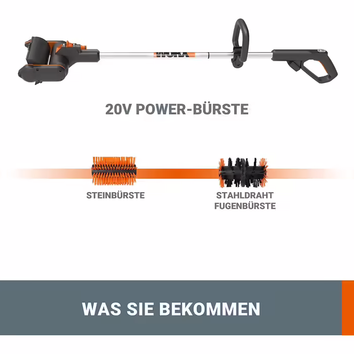 WORX WG441E.9 20V Cordless Multi-Brush - multifunctional surface brush for cleaning stone & wood surfaces & weed removal - integrated water connection - PowerShare compatible - without battery & charger