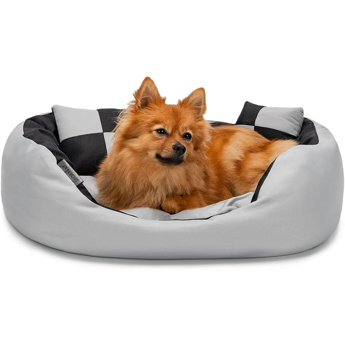 Ліжко для собак та котів Lionto 4-в-1 з воротком, 65x50 см, водовідштовхувальне, сіре/чорне, з декоративною подушкою