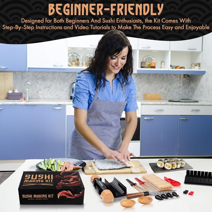 Набір для приготування суші: бамбуковий килимок, ролик-базука, DIY для дому, органічний USDA
