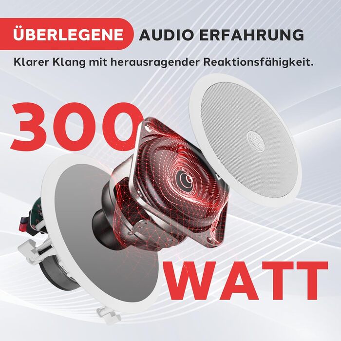 Вбудовані стельові Bluetooth-колонки Pyle 300W, 20 см, 2-смугові, низькопрофільний сабвуфер, частотний діапазон 55Гц–22кГц, легкий монтаж