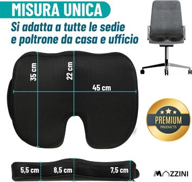 Подушка для попереку MAZZINI з Memory Foam - ергономічна підтримка спини для офісного крісла та авто, антиковзка, знімний чохол, при болях у попереку, для правильної постави