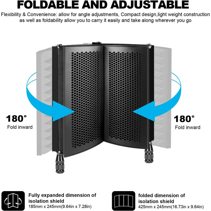 Акустичний ізоляційний екран для мікрофона AOKEO Ao-504 з поп-фільтром та кріпленням, шумопоглинальний захисний щит