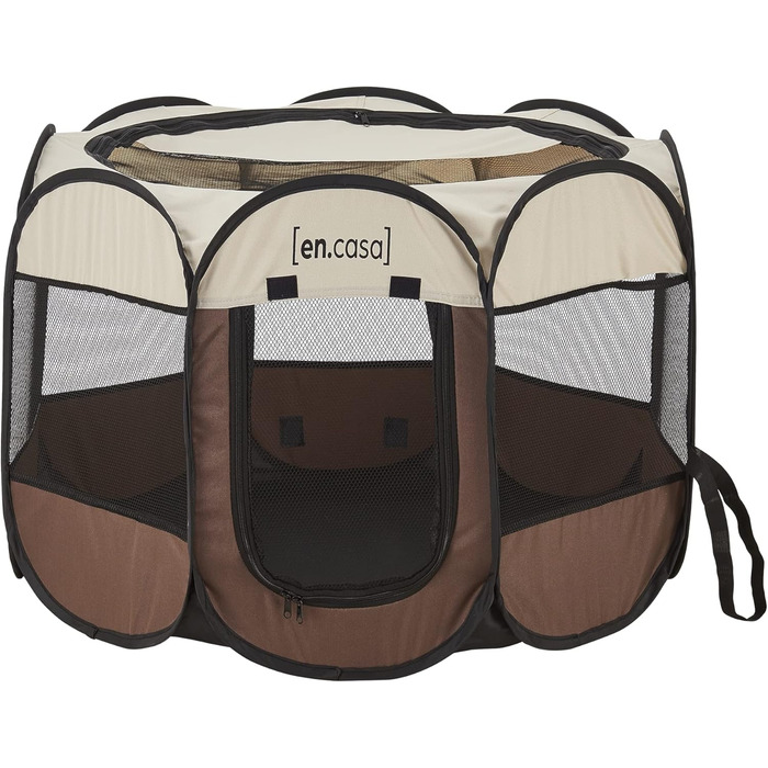 Вольєр для собак en.casa Telford 43x74x74 см, Pop Up, для дому та вулиці, коричневий/кремовий