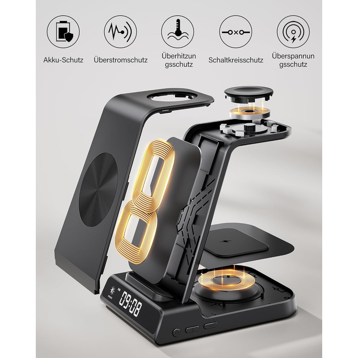Бездротова зарядна станція 3-в-1 для Apple iPhone 16/15/14/13/12 Pro/Plus, Apple Watch Ultra 2/9/8/7/6/5, AirPods Pro/4/3/2 – Чорна