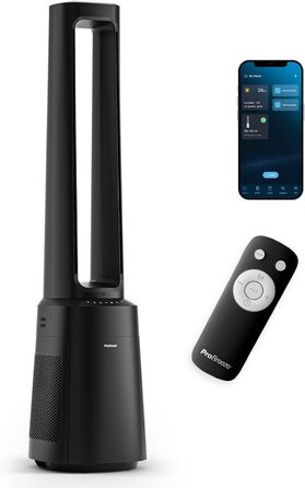 Вентилятор Pro Breeze OmniAir з очищувачем повітря, 105 см, осциляція 75°, пульт ДУ, HEPA 13 фільтр, LED дисплей, 10 швидкостей, тихий, 5 режимів, Smart App, чорний