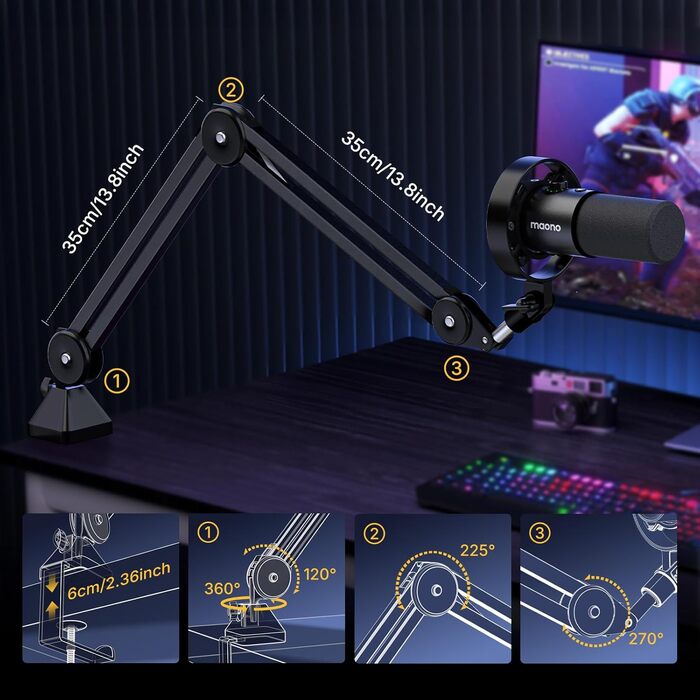 Мікрофон MAONO PD300XS для подкастів, стрімінгу та студійної звукозапису: динамічний XLR/USB мікрофон з шумозаглушенням, 192kHz-24Bit Hi-Fi