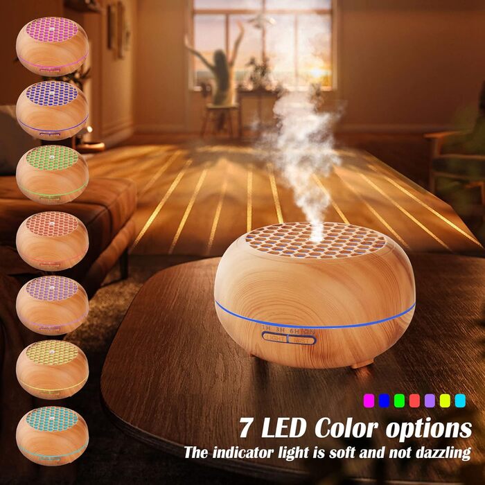 Дифузор Aroma Simpeak 550мл, ультразвуковий аромадифузор з дерева для ефірних олій, зволожувач повітря з пультом дистанційного керування, світло-коричневий