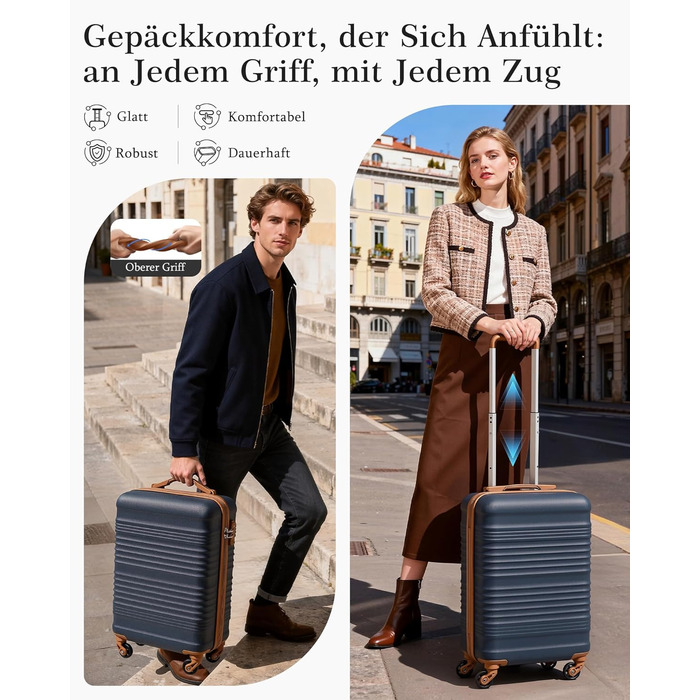 Набір валіз COOLIFE: велика (55x35x20 см) та маленька (40x25x20 см) для ручної поклажі Ryanair & Easyjet, з TSA замком та 4 колесами, ABS, блакитний/коричневий