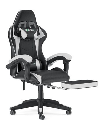 Ігрове крісло Bigzzia Gaming Stuhl ергономічний геймерський стілець з підставкою для ніг, білий