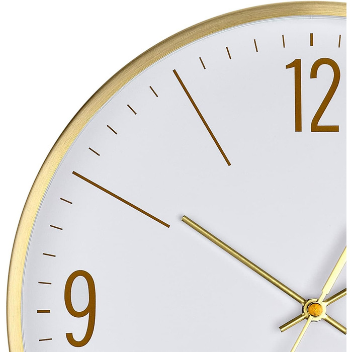 TFA Dostmann Analog Wall Clock, 60.3534.55, 30cm, Gold-Colored Metal Frame, Quiet Movement, Modern Design, with Glass Cover, Gold