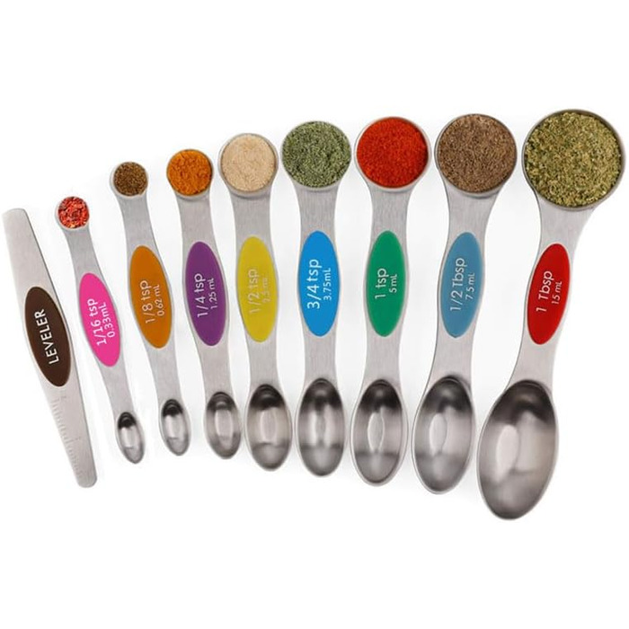 9-Piece Magnetic Double-Head Measuring Spoon Set and Colored Measuring Cups/Spoons for Precise Baking and Cooking (Colored)