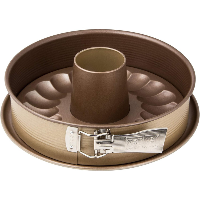 Zenker 7352 MOJAVE GOLD Springform, 26 cm Diameter – Stylish baking pan with flat and tube bottoms, Mahogany/Gold, Made in Germany