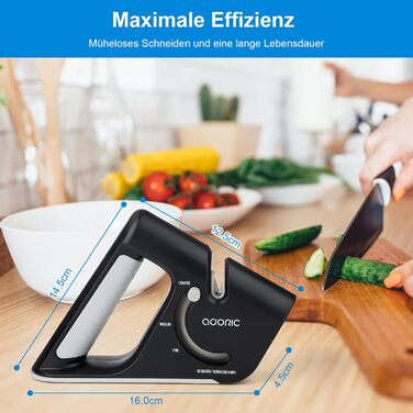 Точилка для ножів Adoric з 3 ступенів, вольфрамовий сталь, діамант, кераміка. Чорний колір