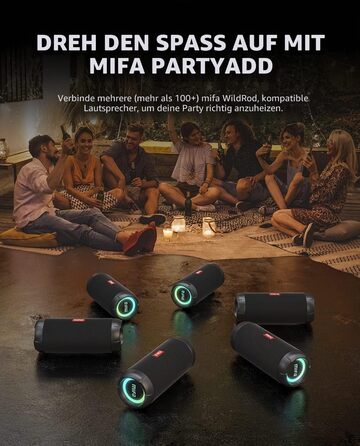 MIFA WildRod Bluetooth колонка 30W, IP67, RGB підсвітка, USB-C, чорна