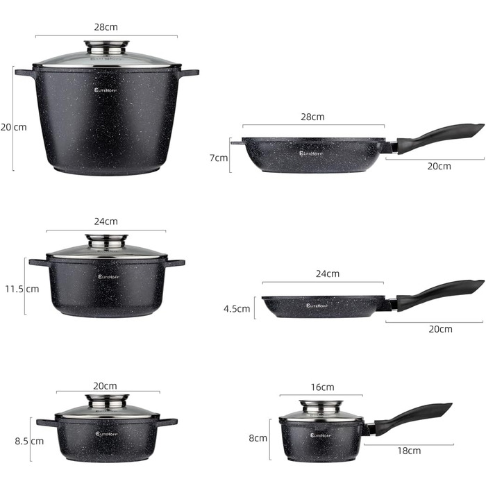 Набір каструль та сковорідок EliteHoff 17 предметів з антипригарним покриттям, чорний (E-7026)