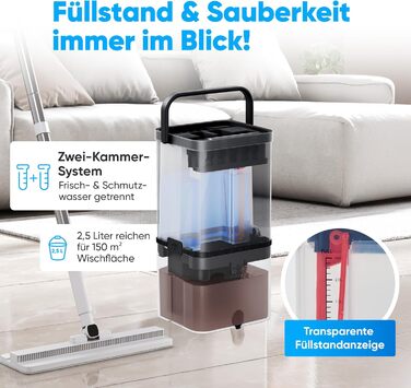 Набір для миття підлоги Wischmopp з відром – моп з 2-камерною системою та функцією відкачування – гігієнічний набір для прибирання – 2,5 л – білий