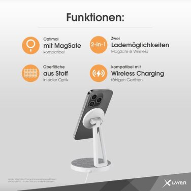 XLayer MagFix Pro 2-в-1 зарядний стан для Apple MagSafe: підставка, бездротова зарядка iPhone 16/15/14/13/12/11 Pro Max Plus, AirPods (сірий/білий)